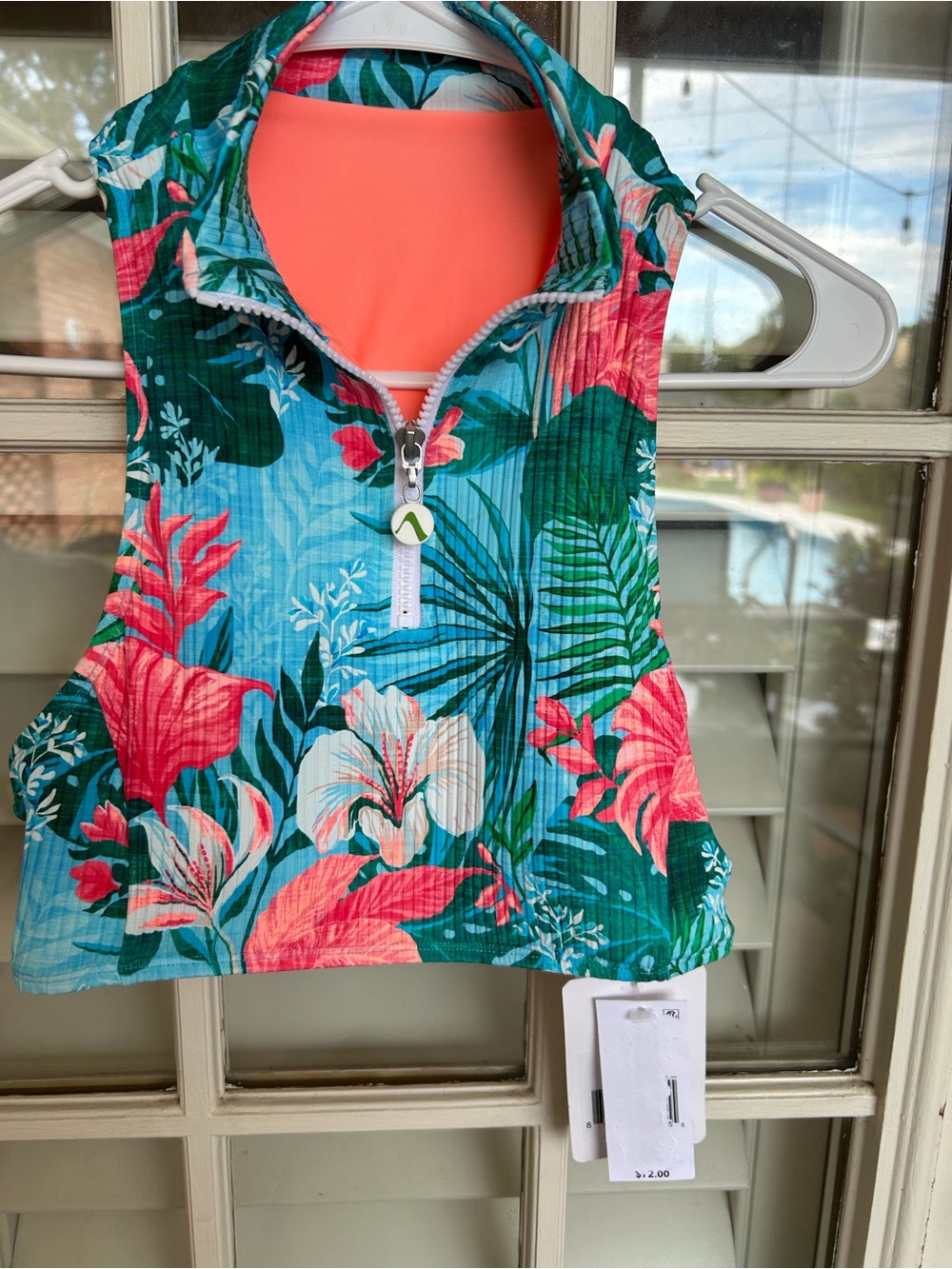 next Floral Zip Swim Tank Top - Teal & Coral